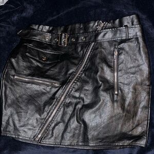 Black Leather Mini Skirt with Zipper Details
